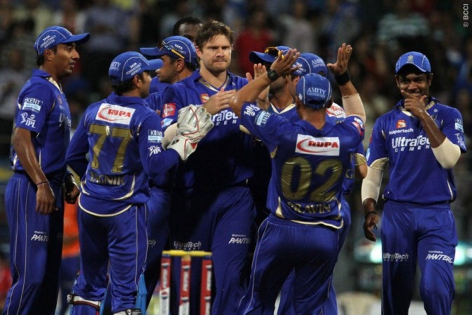 Rajasthan Royals player Shane Watson celebrates after getting the wicket of Mumbai Indian player Glenn Maxwell during match 66 of the Pepsi Indian Premier League ( IPL) 2013 between The Mumbai Indians and the Rajasthan Royals held at the Wankhede Stadium in Mumbai on the 15th May 2013 IPL