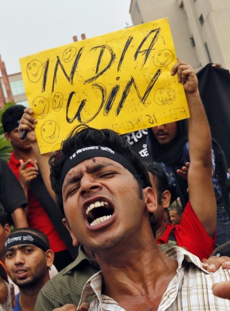 A demonstrator shouts slogans after four men convicted of raping and murdering a 23-year-old woman last December were sentenced to death, outside a court in New Delhi Delhi gang-rape case