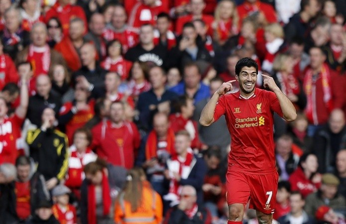 Liverpool forward Luis Suarez celebrates after scoring against West Brom in the English Premier League, October 26. Reuters Suarez Liverpool