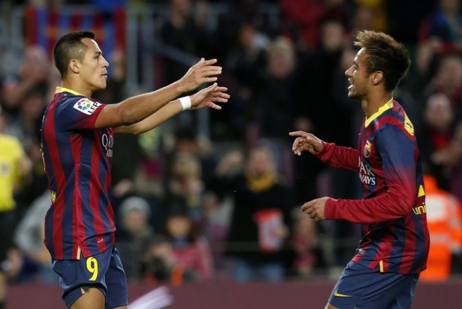 Barcelona forwards Alexis Sanchez and Neymar celebrate a goal against Granada, November 23. Reuters Alexis Sanchez Neymar Barcelona