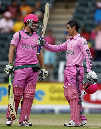 South Africa opener Quinton De Kock acknowledges the crowd after reaching his century against India in the first ODI, December 5. Reuters De Villiers De Kock South Africa