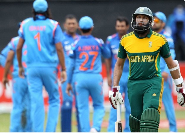 South Africa opener Hashim Amla walks back after being dismissed by Mohammed Shami in the second ODI, December 8. BCCI Amla South Africa India