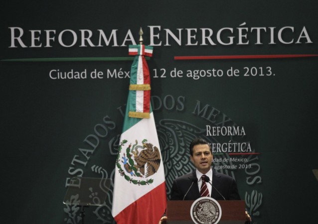 Mexican President Enrique Pena Nieto gives a speech during a proposal for energy reforms at Los Pinos presidential residence in Mexico City. Mexican President Enrique Pena Nieto