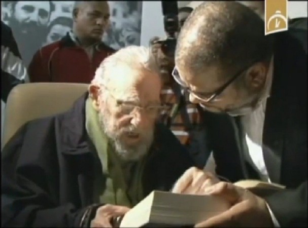 Still grab from a video taken on January 8, 2014 of former Cuban president Fidel Castro during the inauguration of the nonprofit cultural centre Kcho Romerillo, Laboratory for Art in Havana.