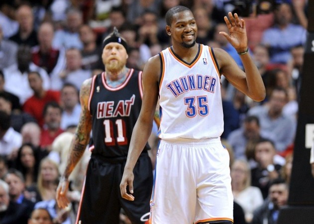 Kevin Durant has been in terrific form for the Oklahoma City Thunder. Reuters Kevin Durant Oklahma City Thunder Miami Heat