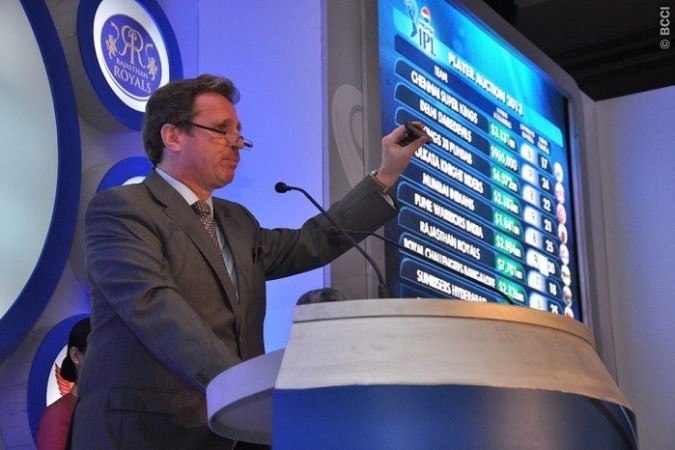Richard Madley auctions the players during the IPL 7 player auction, 12 January. BCCI Richard Madley IPL