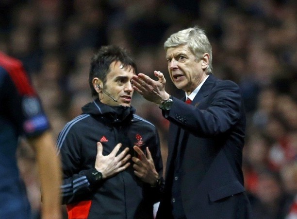 Arsenal manager Arsene Wenger makes a point to the fourth official during the Champions League game against Bayern Munich. 19 February. Reuters Arsene Wenger Arsenal