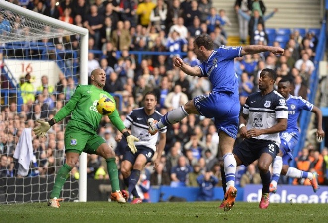 Tim Howard saves an effort from Branislav Ivanovic in their English Premier League game, 22 February. Reuters Ivanovic Howard Chelsea Everton