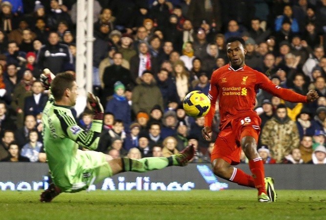 Liverpool forward Daniel Sturridge scores against Fulham in the English Premier League, 12 February. Reuters Sturridge Liverpool Fulham Stekelenburg