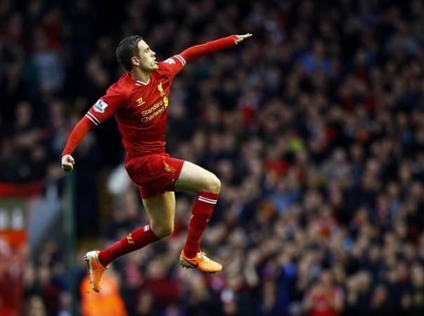 Liverpool midfielder Jordan Henderson celebrates his goal against Swansea in the English Premier League, 23 February. Reuters Jordan Henderson Liverpool