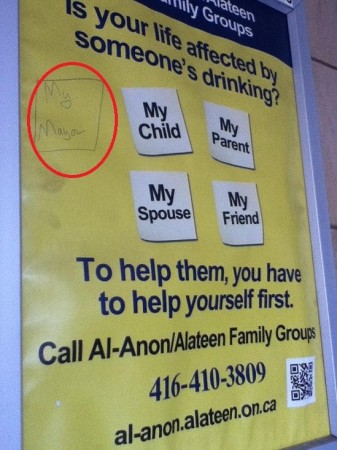 Toronto Subway Al-Anon/Alateen poster that went viral after somebody scribbled My Mayor/Amnell Toronto Subway Al-Anon/Alateen poster that went viral after somebody scribbled My Mayor/Amnell