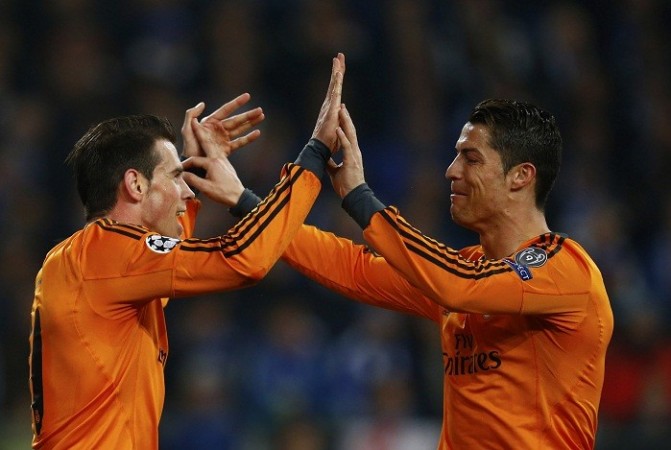 Real Madrid forwards Gareth Bale and Cristiano Ronaldo celebrate a goal against Schalke in the Champions League, 26 February. Reuters Gareth Bale Cristiano Ronaldo Real Madrid