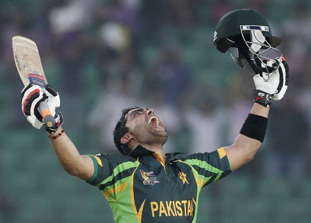 Umar Akmal celebrates after completing his century in the Asia Cup match against Afghanistan, 27 February. Reuters Umar Akmal Pakistan