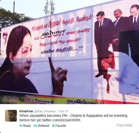A Tweet post on Sri Lankan leader kneeling before Amma,while other world leaders stand in reverence/Twitter screenshot A Tweet post on Sri Lankan leader kneeling before Amma,while other world leaders stand in reverence/Twitter screenshot