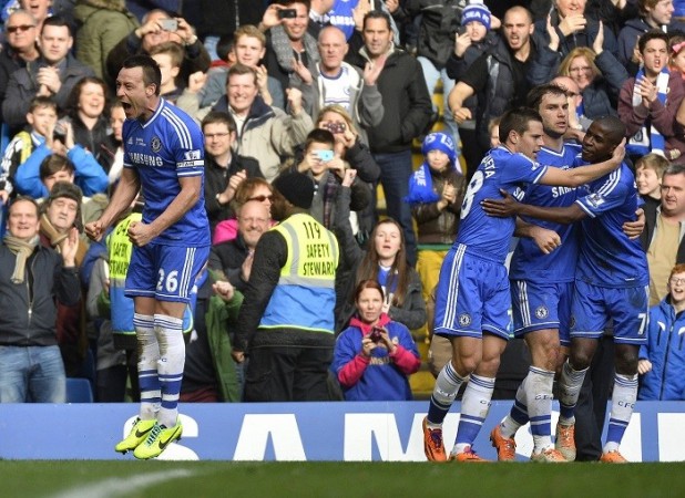 John Terry is ecstatic after Chelsea found their winner against Everton in the English Premier League, 22 February. Reuters John Terry Ivanovic Ramires Lampard Chelsea