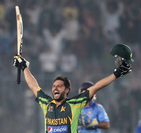 Shahid Afridi celebrates after guiding Pakistan to victory over India in the Asia Cup 2014, 2 March. Reuters Shahid Afridi Pakistan