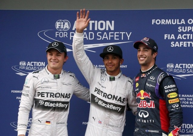 Nico Rosberg, Lewis Hamilton and Daniel Ricciardo after the Australian GP qualifying session, 15 March. Reuters Hamilton Rosberg Ricciardo