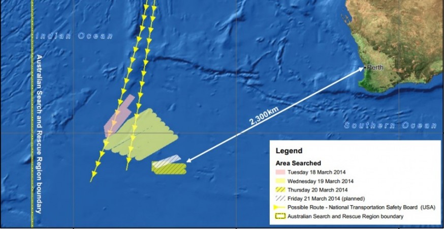 This map shows the areas searched by the Australian Maritime Safety Authority until now (Photo: AMSA Press Relase)