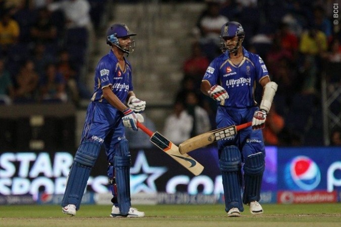 Rajasthan Royals duo Ajinkya Rahane and Stuart Binny during their match-winning partnership against the Sunrisers Hyderabad, 18 April. Ron Gaunt/IPL/SPORTZPICS Rahane Binny Rajasthan Royals