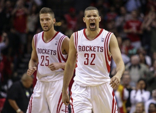 Houston Rockets' Francisco Garcia reacts after scoring against Oklahoma City Thunder. Houston Rockets