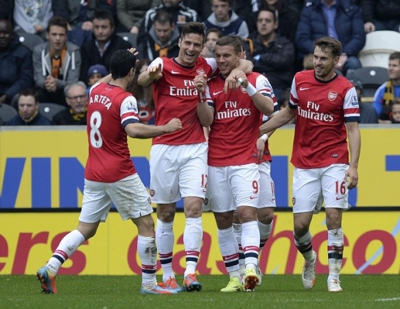 Arsenal will play their first north London derby on 20 September Arteta Giroud Podolski Ramsey Arsenal