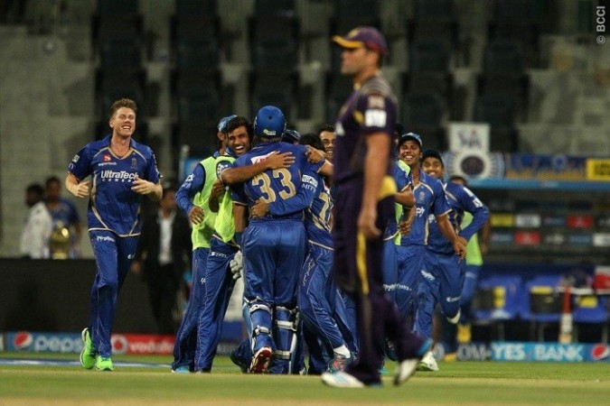 Rajasthan Royals celebrate their victory over KKR, 29 April. Ron Gaunt/IPL/SPORTZPICS Rajasthan Royals KKR
