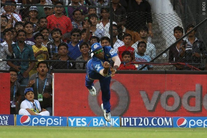 Mumbai Indians all-rounder Kieron Pollard takes a stunning catch to dismiss Rajasthan Royals batsman Kevon Cooper in their IPL 2014 game, 19 May Kieron Pollard Mumbai Indians
