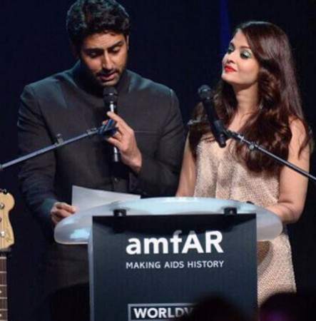 Aishwarya Rai Bachchan and Abhishek Bachchan at the amfAR (American Foundation for AIDS research) fundraising event at Cannes. Aishwarya Rai and Abhishek Bachchan