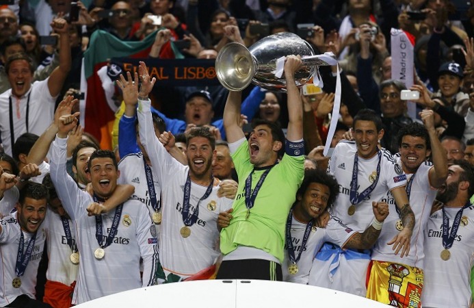 Real Madrid captain Iker Casillas lifts the Champions League trophy after their extra time win over Atletico Madrid, 24 May Iker Casillas Real Madrid Champions League Final