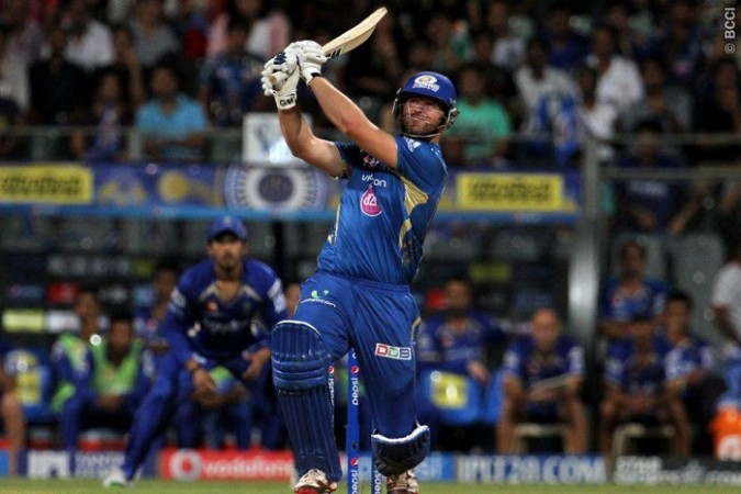 Mumbai Indians batsman Corey Anderson in a six-hitting mood against the Rajasthan Royals in their amazing IPL 2014 game, 25 May Corey Anderson Mumbai Indians