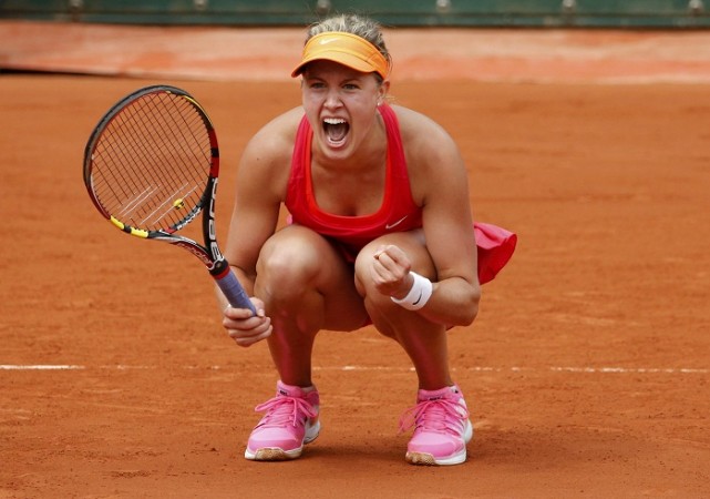 Eugenie Bouchard is ecstatic after defeating Carla Suarez Navarro in the quarterfinals of the French Open, 3 May Eugenie Bouchard French Open