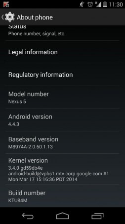 Google Nexus 5 with Android 4.4.3 KitKat KTU84M update Google Nexus 5 with Android 4.4.3 KitKat KTU84M update
