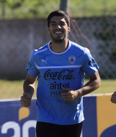 Suarez did some jogging and light exercises for the first time since sustaining the knee injury Uruguay striker Luis Suarez