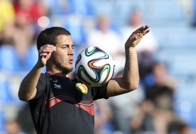 Belgium's national soccer team player Hazard controls the ball during a training session Eden Hazard