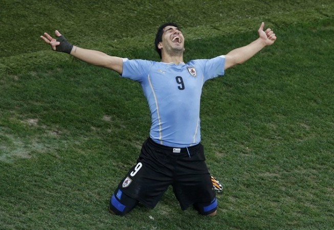 Luis Suarez is in disbelief after scoring the winner against England, 19 June Luis Suarez Uruguay