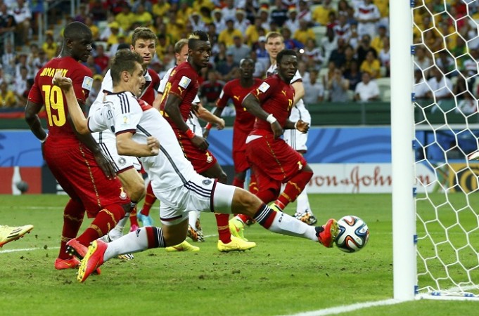 Miroslav Klose scores the equaliser against Ghana, 21 June Mirosla Klose Germany