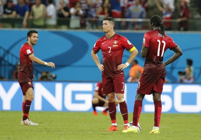 Portugal's Cristiano Ronaldo reacts next to his teammate Eder. Portugal Team Cristiano Ronaldo