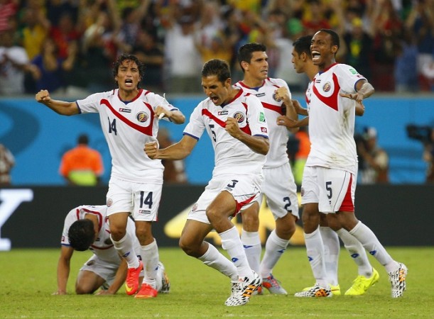 Costa Rica celebrate their penalty shootout win over Greece Costa Rica