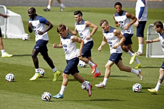 France's SahkoGriezmann Cabella Digne and Remy attend training session at Santa Cruz stadium in Ribeirao Preto France