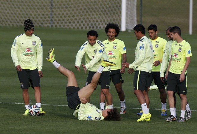 Brazil players attend a training session Brazil