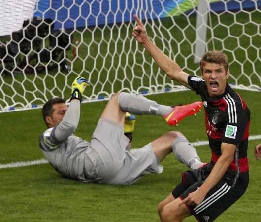 Germany marksman Thomas Muller will look to put Argentina to the sword in the FIFA World Cup final Thomas Muller Germany Brazil Julio Cesar