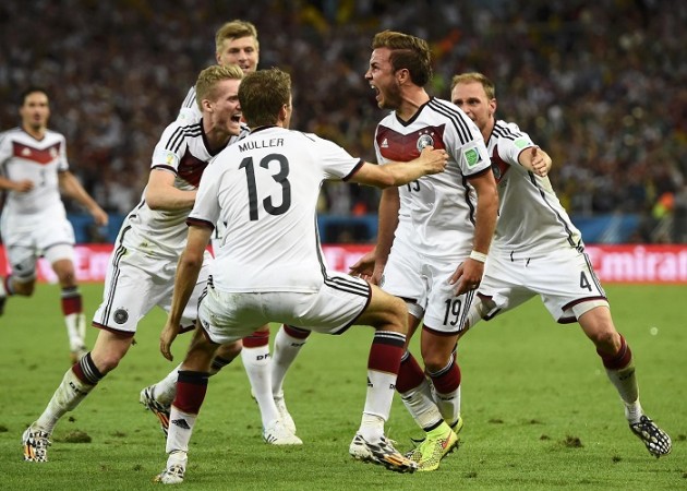Mario Gotze celebrates with his teammates after scoring the stunning winner in the World Cup final Mario Gotze Germany World Cup final