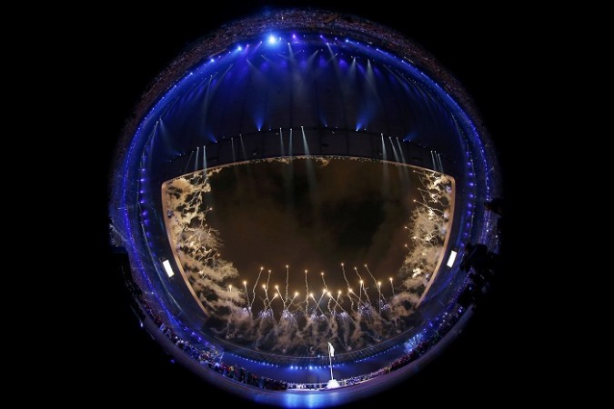 Fireworks go off at Celtic Park during the Opening Ceremony of the Commonwealth Games Commonwealth Games 2014 Opening Ceremony