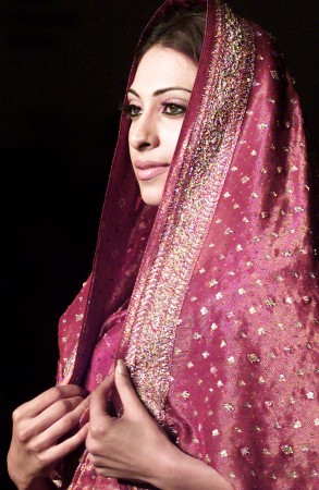 A model displays bridal sari. BMW IBFW 2014