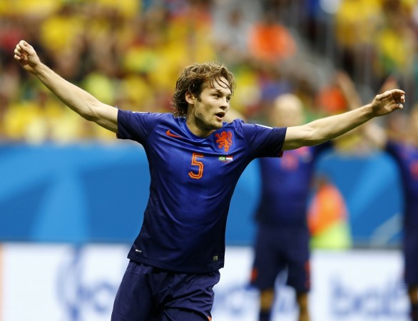 Daley Blind of the Netherlands celebrates a goal in the 2014 World Cup third-place playoff against Brazil Daley Blind