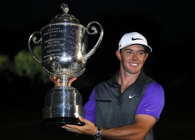 Rory McIlroy poses with the Wanamaker Trophy after winning the 2014 PGA Championship in Louisville. Rory McIlroy