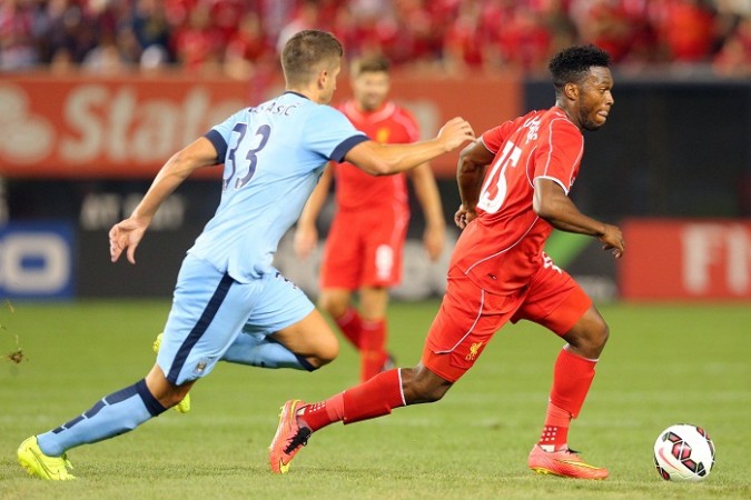 Daniel Sturridge was on target for Liverpool against Borussia Dortmund Daniel Sturridge Liverpool Matija Nastasic Manchester City