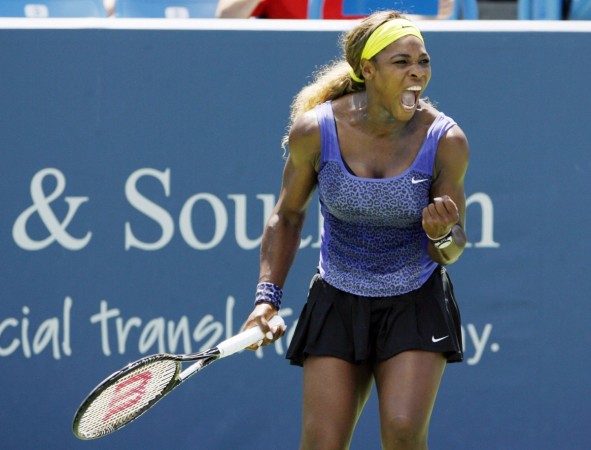 Serena Williams reacts during the match against Samantha Stosur on day three. Serena Williams