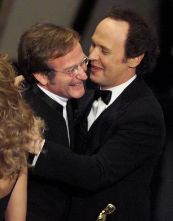 Robin Williams congratulated by Billy Crystal after winning the Academy Award for Best Supporting Actor Robin Williams congratulated by Billy Crystal after winning the Academy Award for Best Supporting Actor for his role in Good Will Hunting