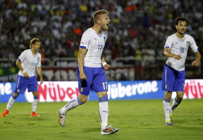 Ciro Immobile celebrates after scoring the opening goal against Netherlands Italy
